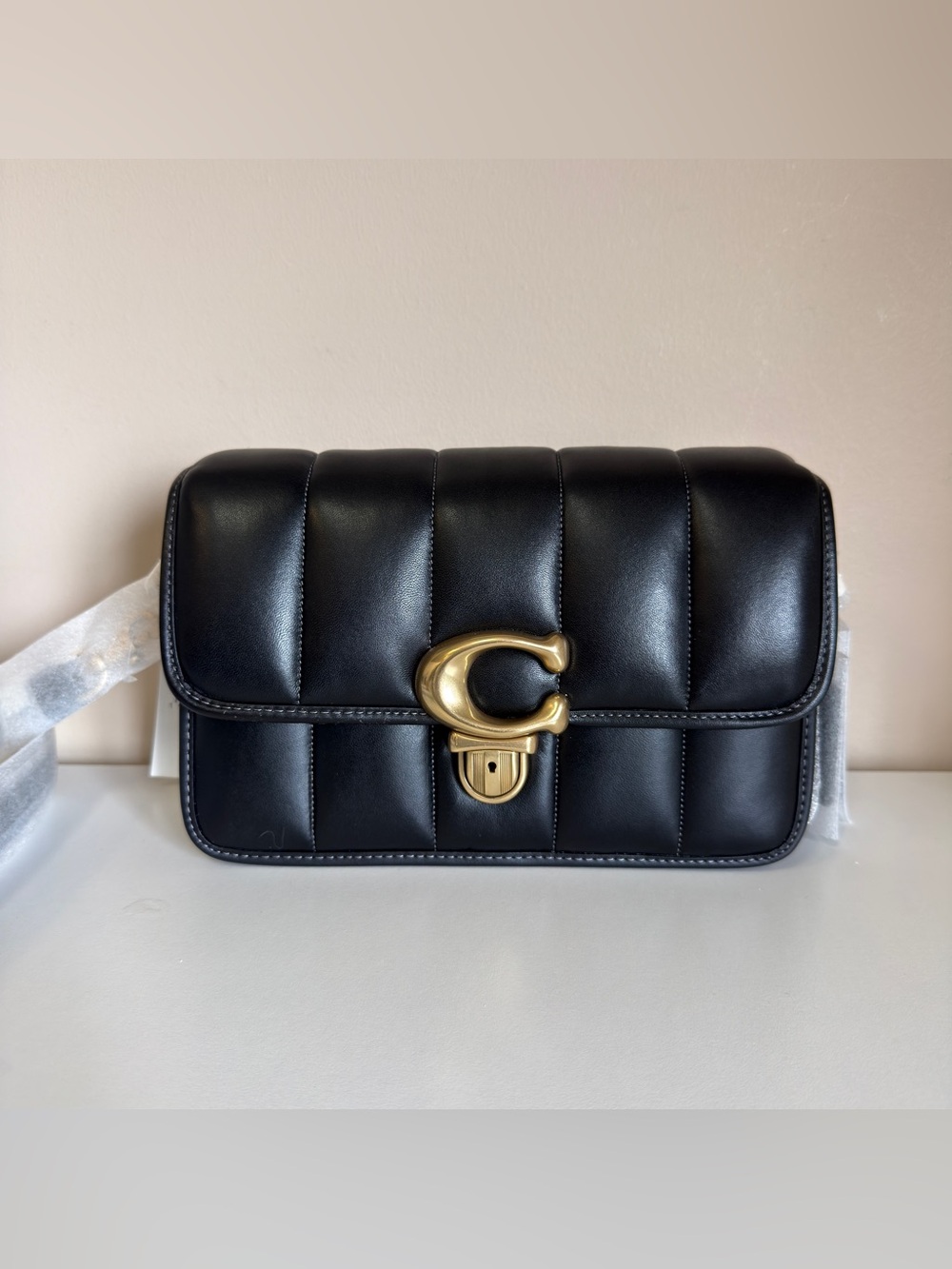 Coach Black Quilted Leather Shoulder Bag with Brass C-Clasp C7725 STUDIO - Picture 1 of 10